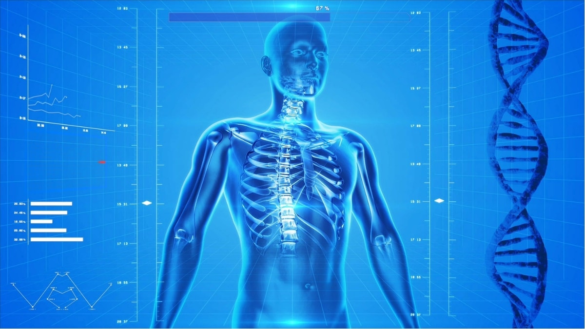 Graphic of human with a DNA double helix on the right.