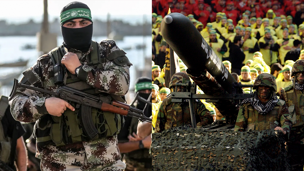 Split image of Hezbollah and Hamas fights