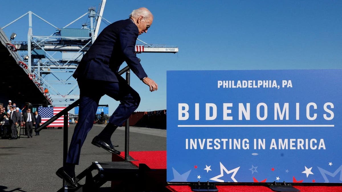 Joe Biden staggers onto stage in Philadelphia ahead of Bidennomics speech