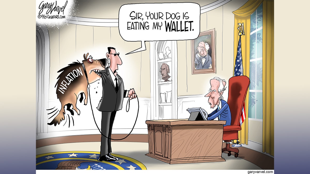 Desenho animado do cachorro Biden, inflação
