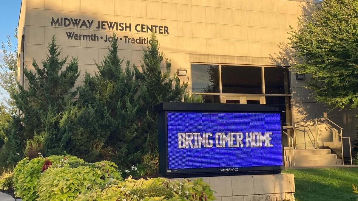 Midway Jewish Center displays a sign that reads, "Bring Omer Home."