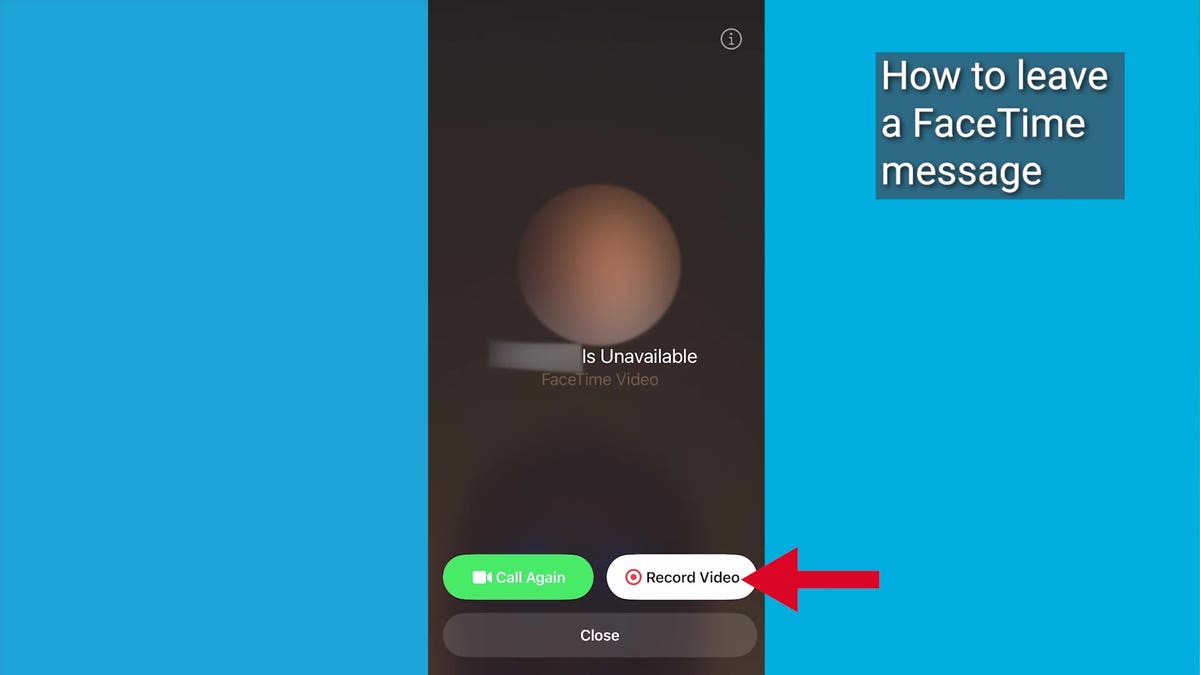 Screenshot of the FaceTime screen with an arrow pointing to the "Record Video" button.