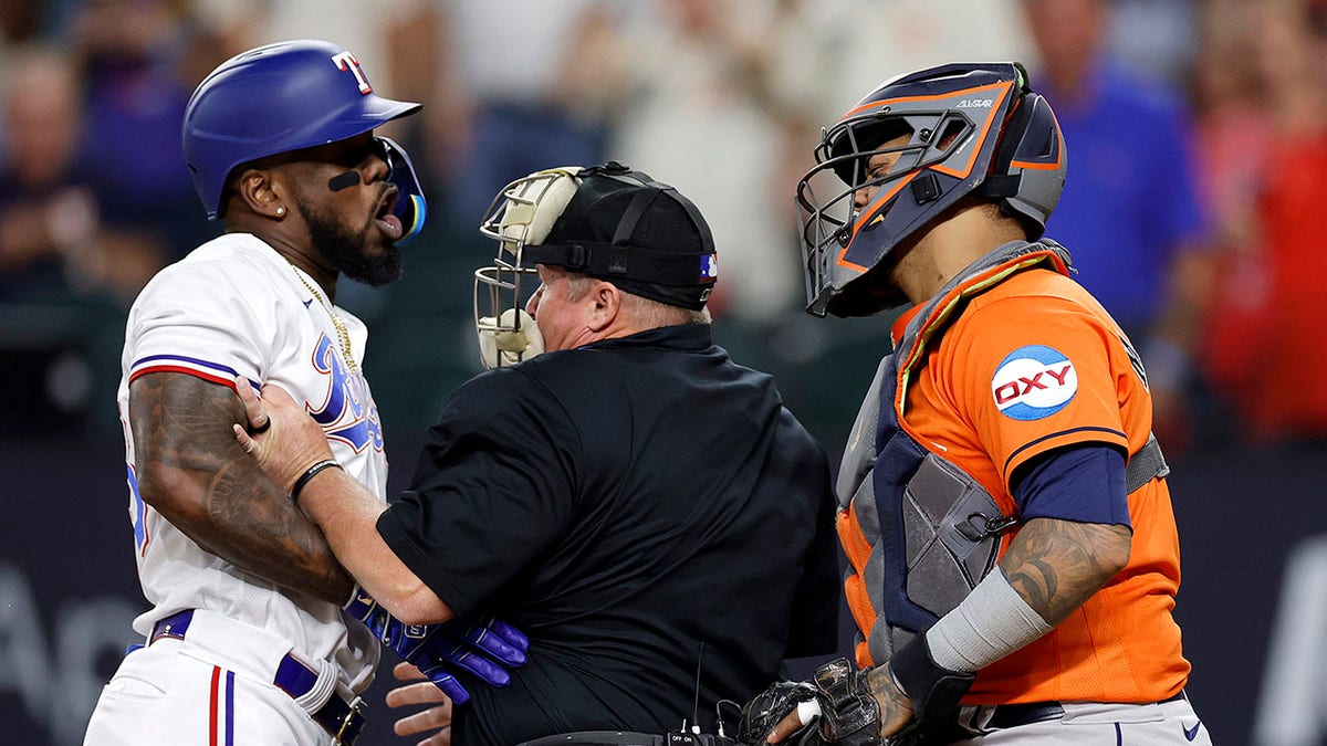 Rangers' Adolis Garcia hit by pitch and benches clear, sparking