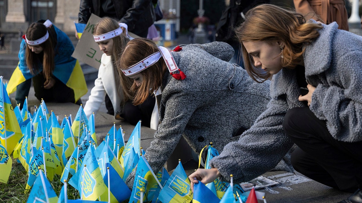 Ukraine flags set in remembrance for those killed in the war