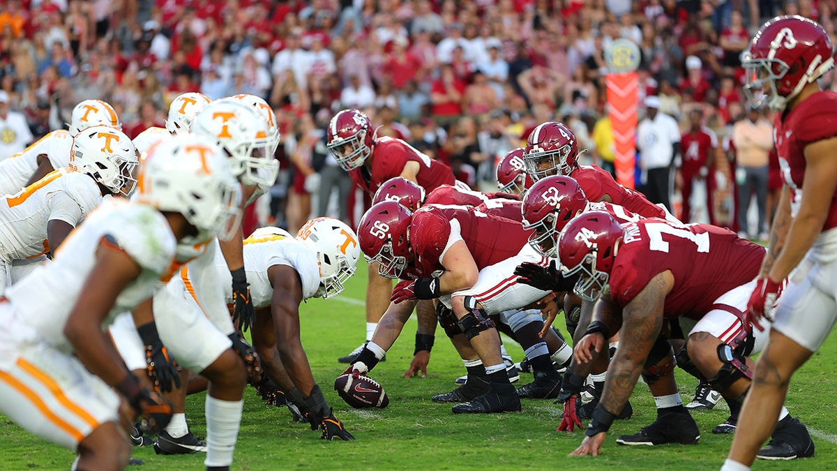 Fan tackled by stadium security for streaking on field after Alabama