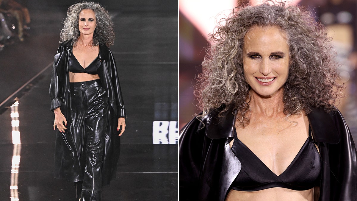 Andi MacDowell walks the runway at Paris Fashion Week