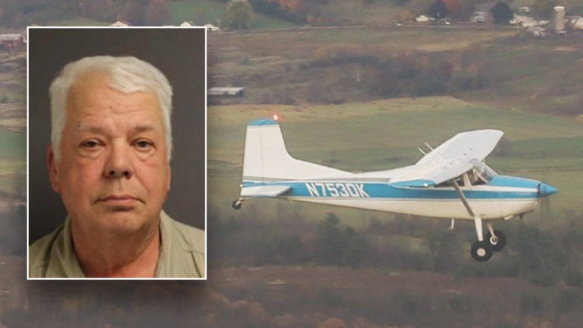 Michael Arnold, 65, is suspected of stalking Cassie Wilusz, 42, from the skies for more than four years in this 1976 Cessna 180 single-engine plane.