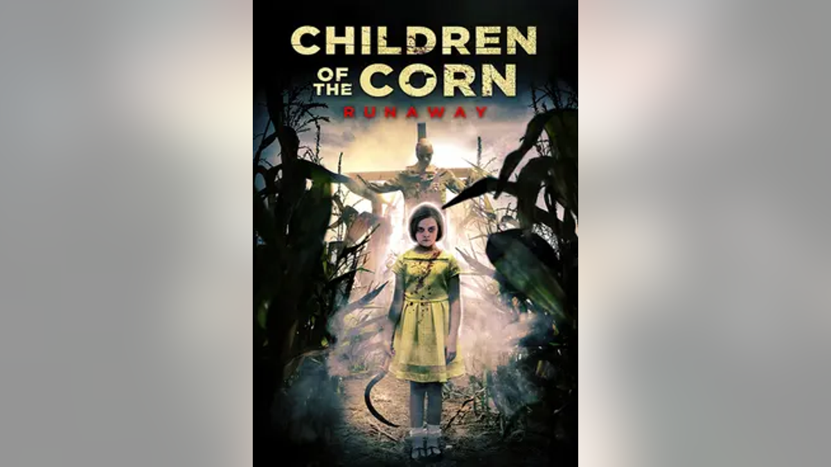 Movie poster for "Children of the Corn: Runway" with frightening girl on the cover