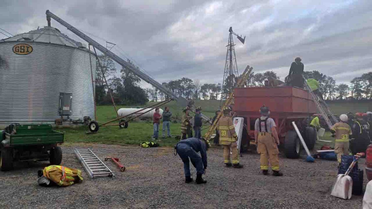 first responders outside grain bin