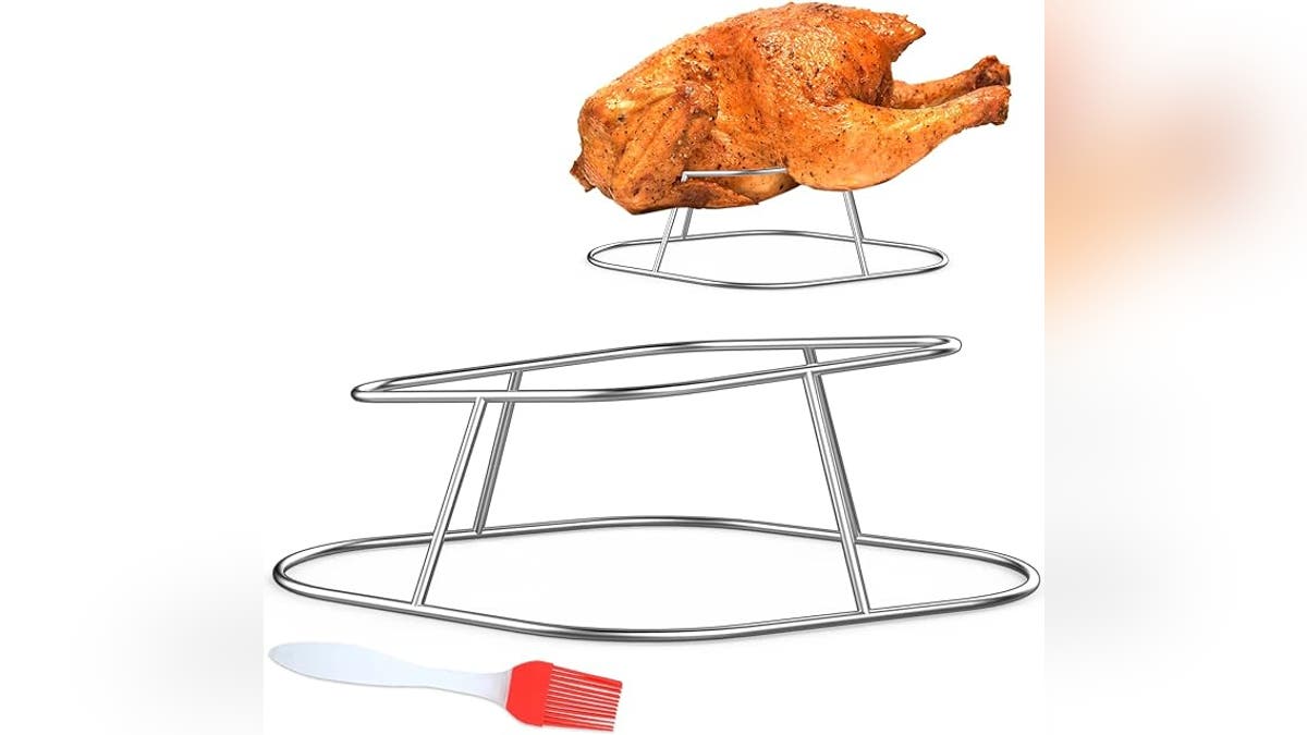 Durable Stainless Steel Chicken & Turkey Roasting Rack with Brush