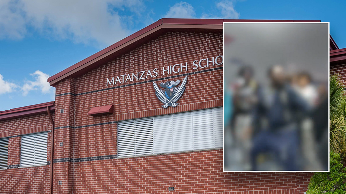 The Matanzas High School building is pictured along with a picture of a fight that occurred at the school