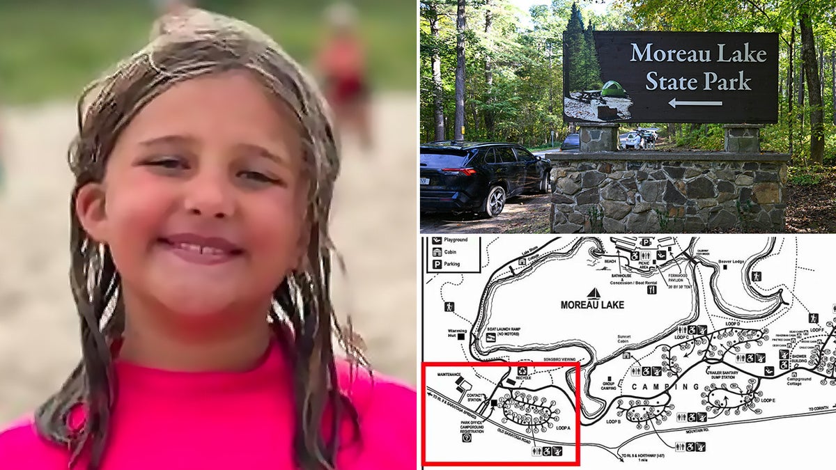 Charlotte Sena, left, the girl reported missing this weekend who was found Monday night, smiles for a photograph. Top right, the entrance to Moreau Park in upstate New Yorks Saratoga County. Lower right, A map of the park.