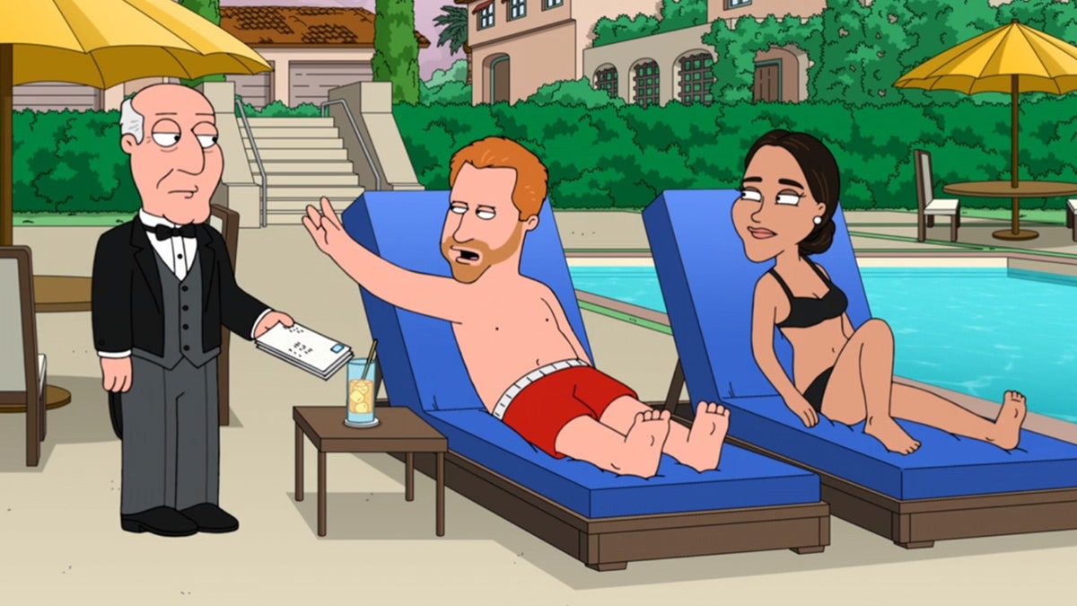 A parody scene of Prince Harry and Meghan Markle on "Family Guy"