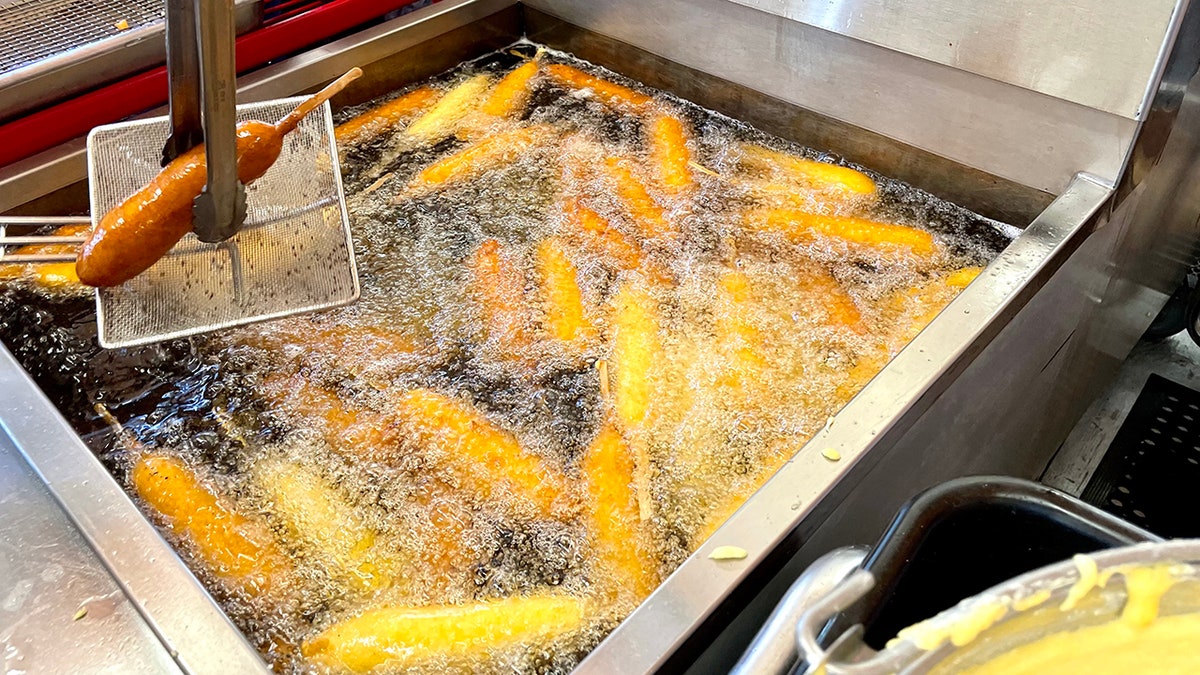 Deep-fried corn dogs