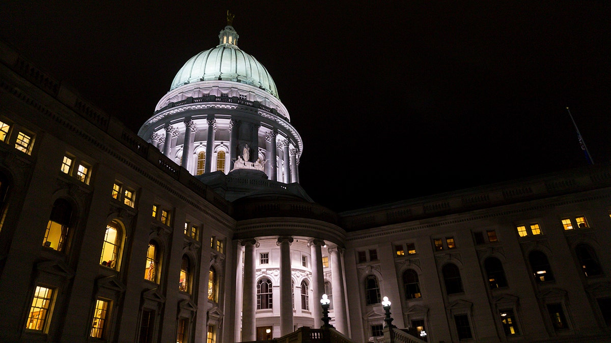 The state Capitol at night