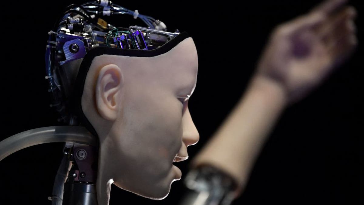AI robot with humanistic face titled Alter 3 at Barbican Centre in London