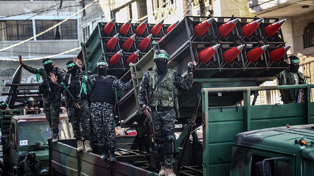 Rockets and Hamas terrorists on a truck