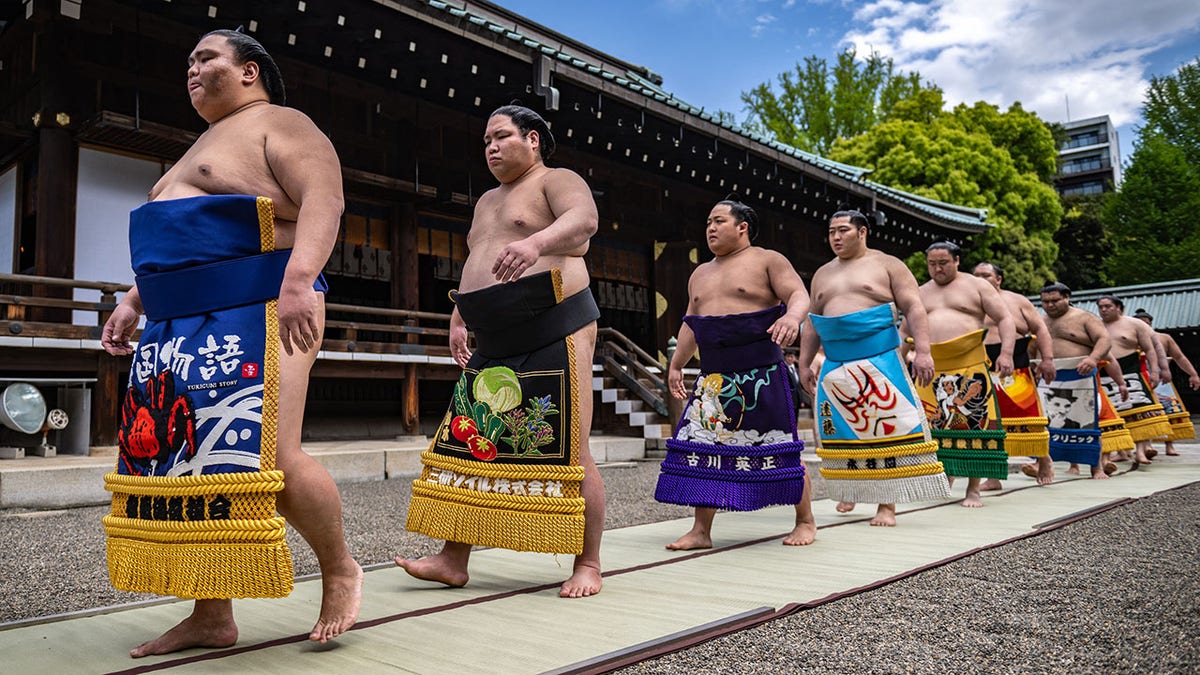 sumo wrestlers in traditional garb