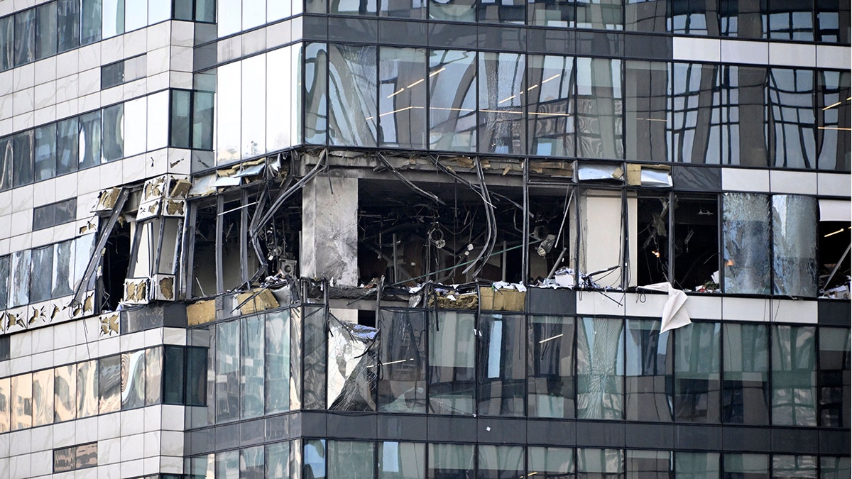 Building, smashed windows