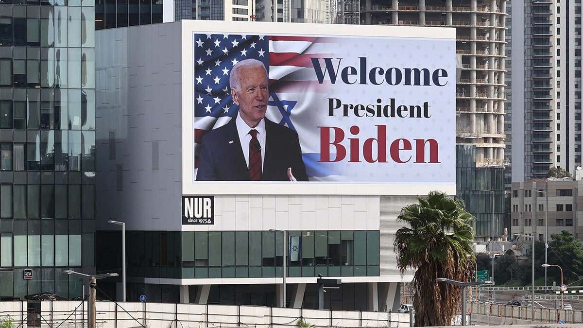Biden welcome sign in Israel
