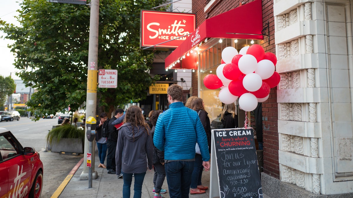 Customers line the block outside of Smitten ice Cream