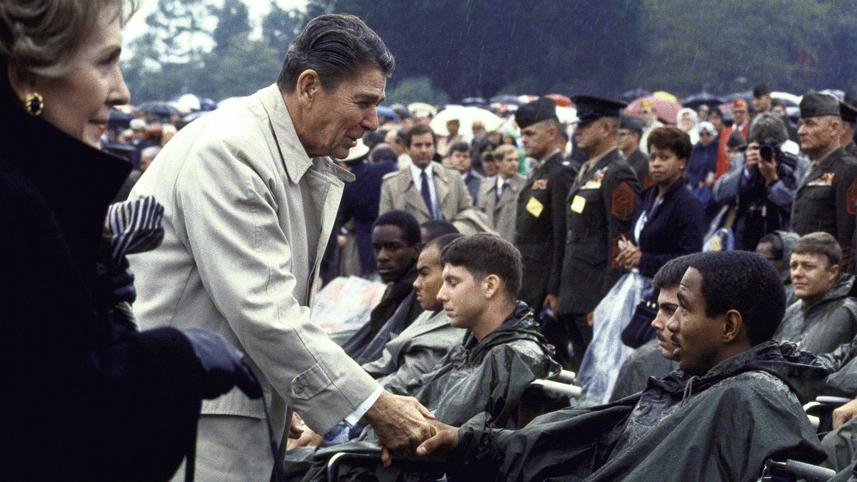 Reagan speaks with troops