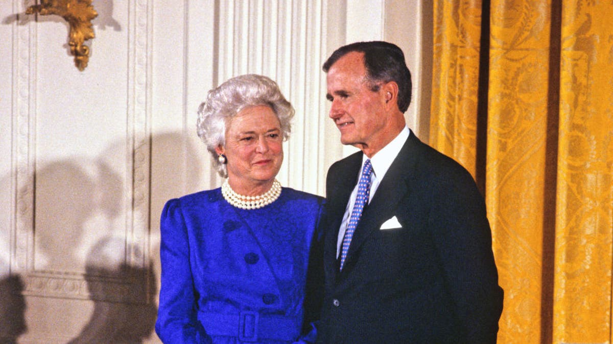 President George H W Bush and First Lady Barbara Bush