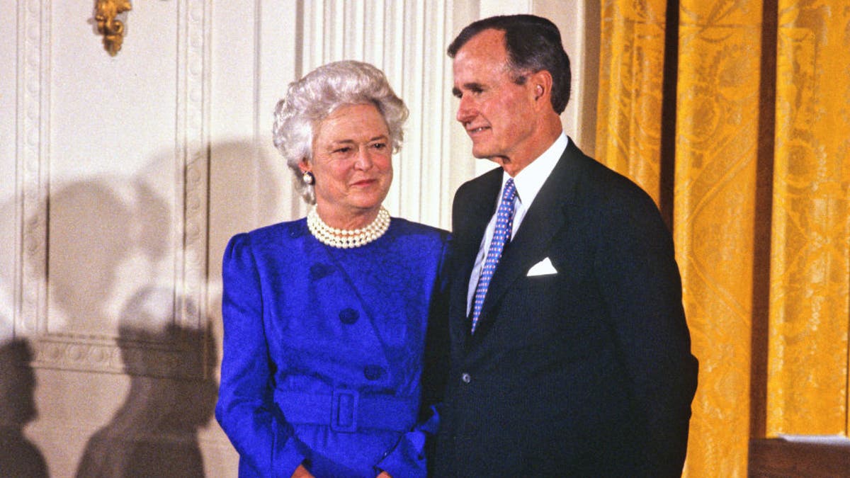 President George H W Bush and First Lady Barbara Bush