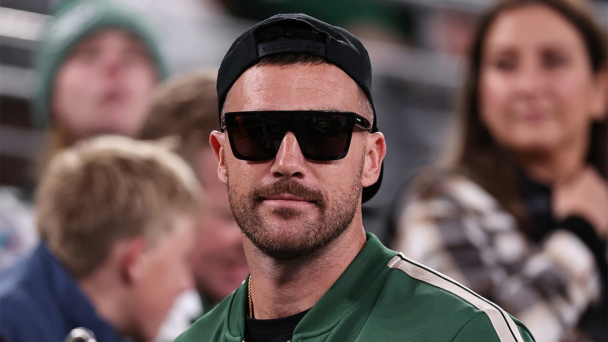 Travis Kelce attends an Eagles game