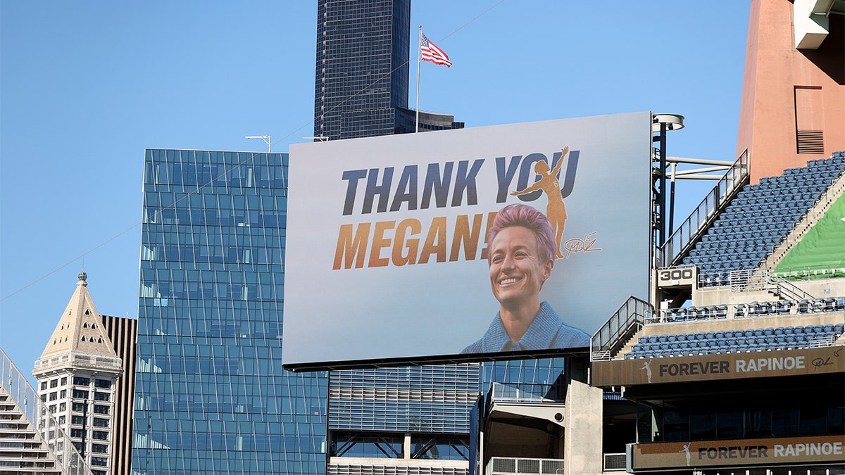 A sign honors Megan Rapinoe