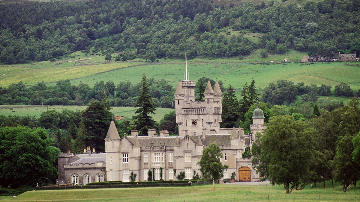 A close-up of Balmoral Castle surrounded by fields