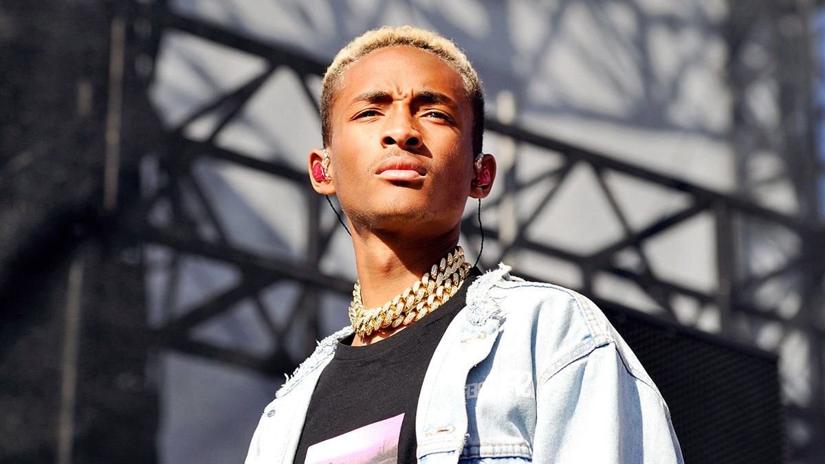 A close-up of Jaden Smith performing onstage