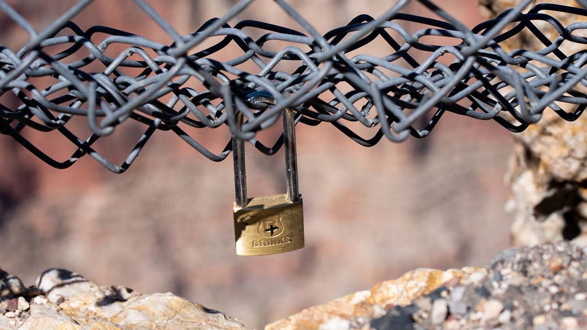 Padlock latched to fence