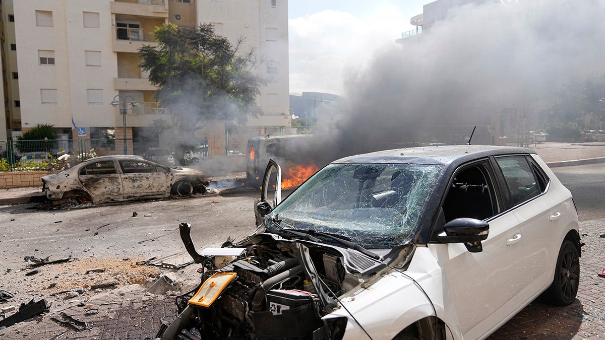 Cars hit by rockets in Israel