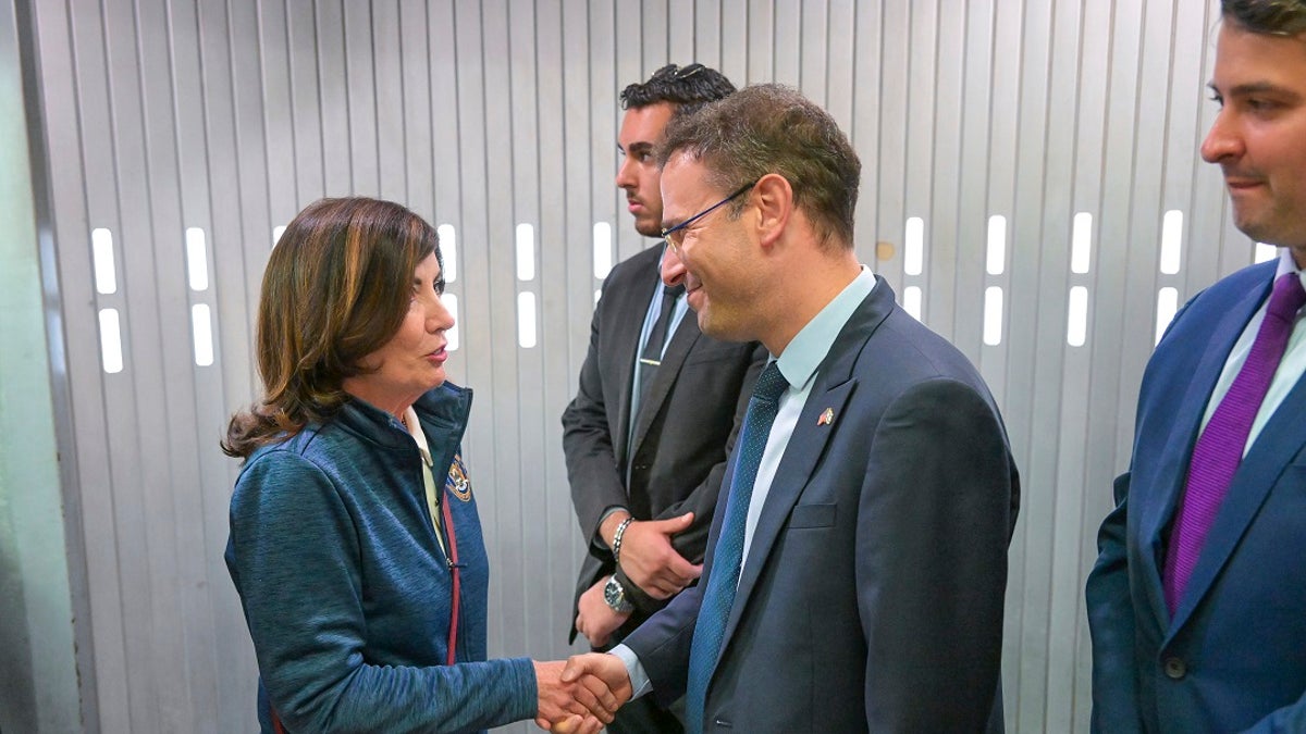 New York Gov. Kathy Hochul shakes hands with Israeli officials in Tel Aviv