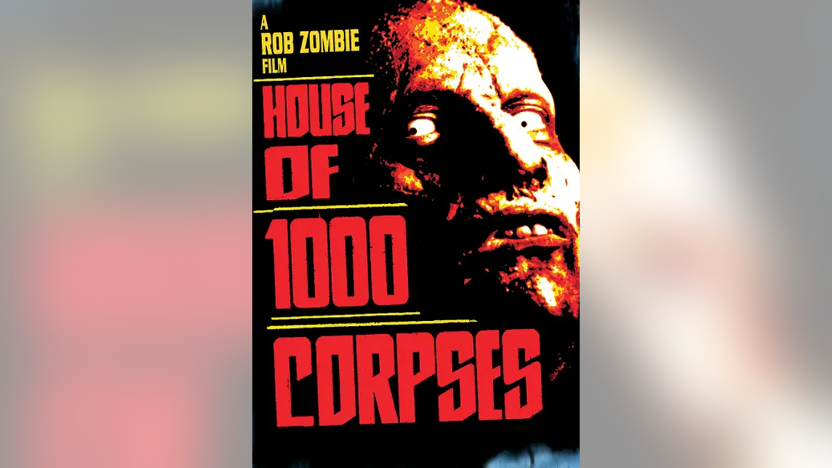Movie poster of "House of 1,000 Corpses" with bloody face