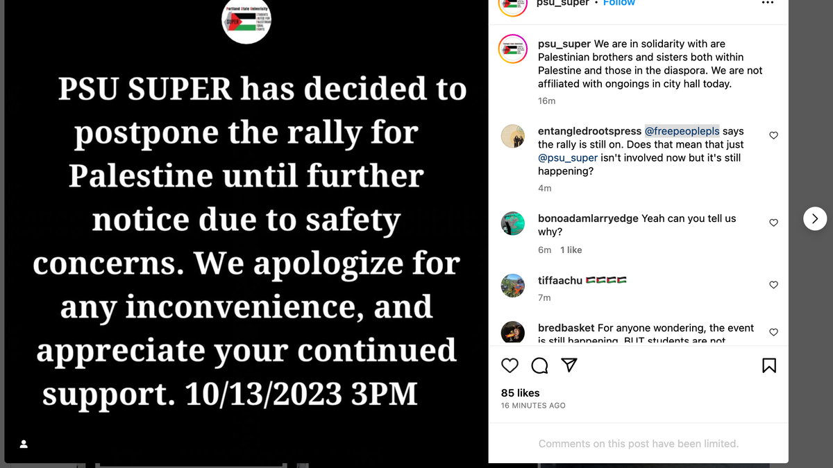 Instagram post announcing postponement