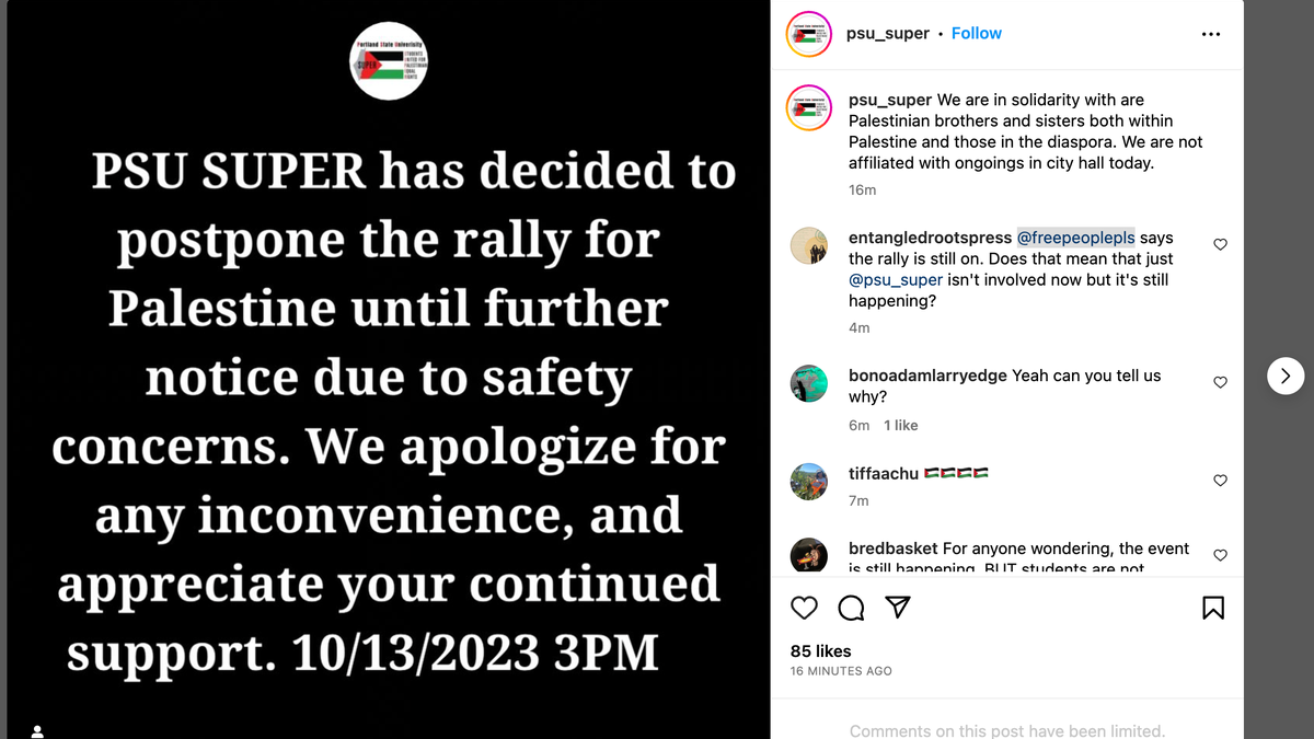 Instagram post announcing postponement