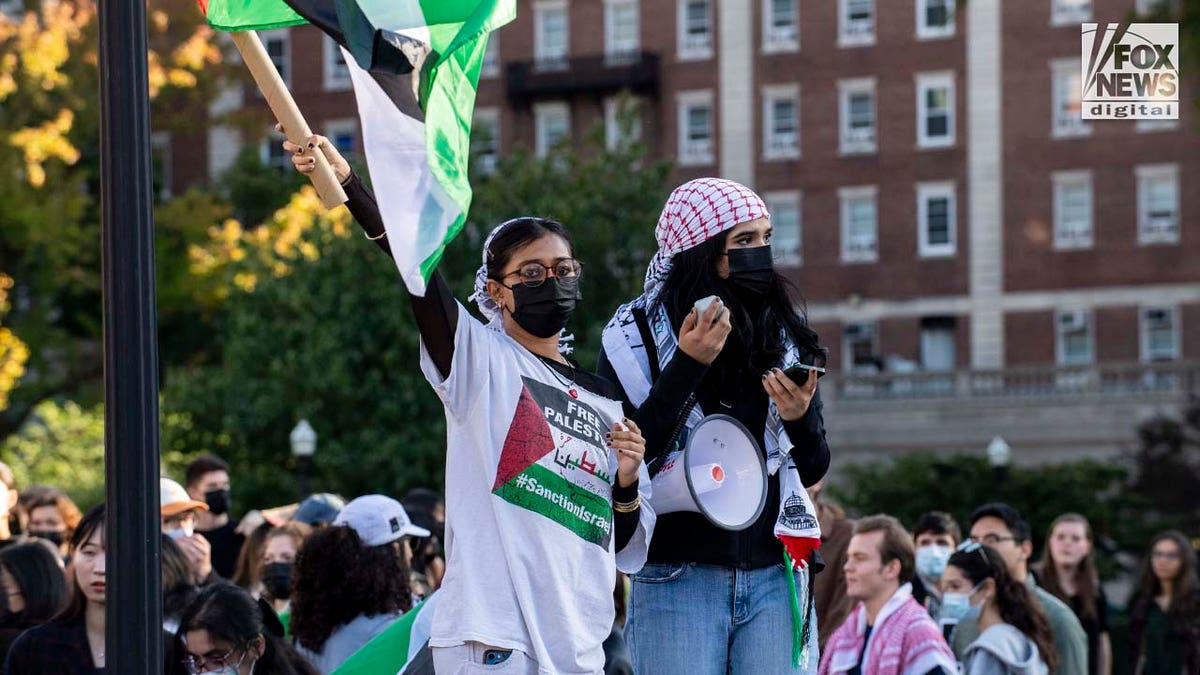 Pro-Palestinian demonstrators attend a protest at Columbia University