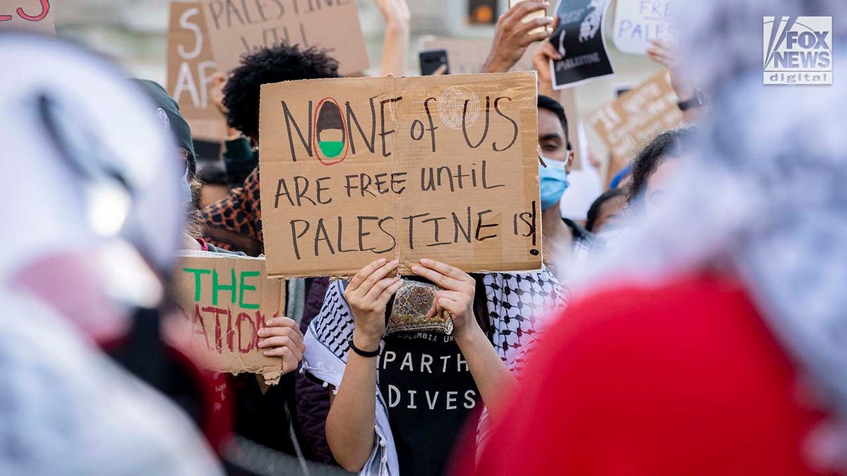 Pro-Palestinian demonstrators attend a protest at Columbia University