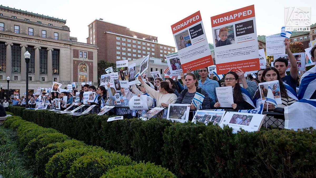 Pro-Israeli demonstrators attend a counter-protest at Columbia University