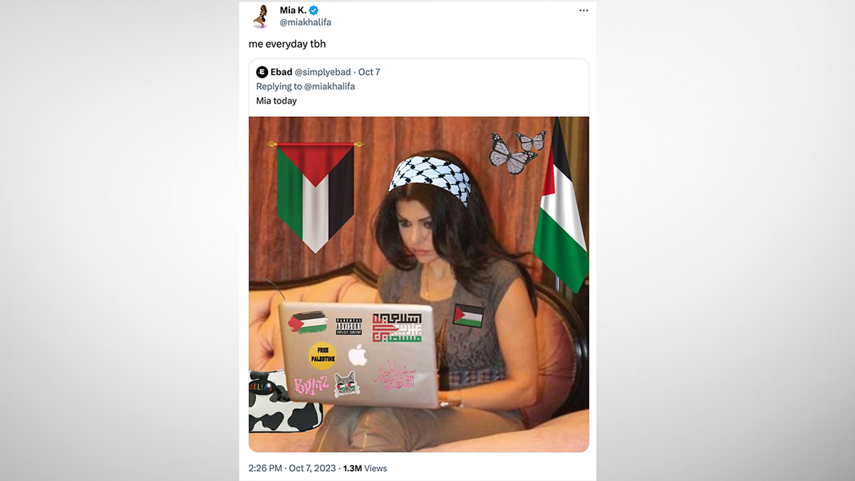 Ex-porn star Mia Khalifa expresses support for Palestinians, refers to  terrorists as 'freedom fighters'