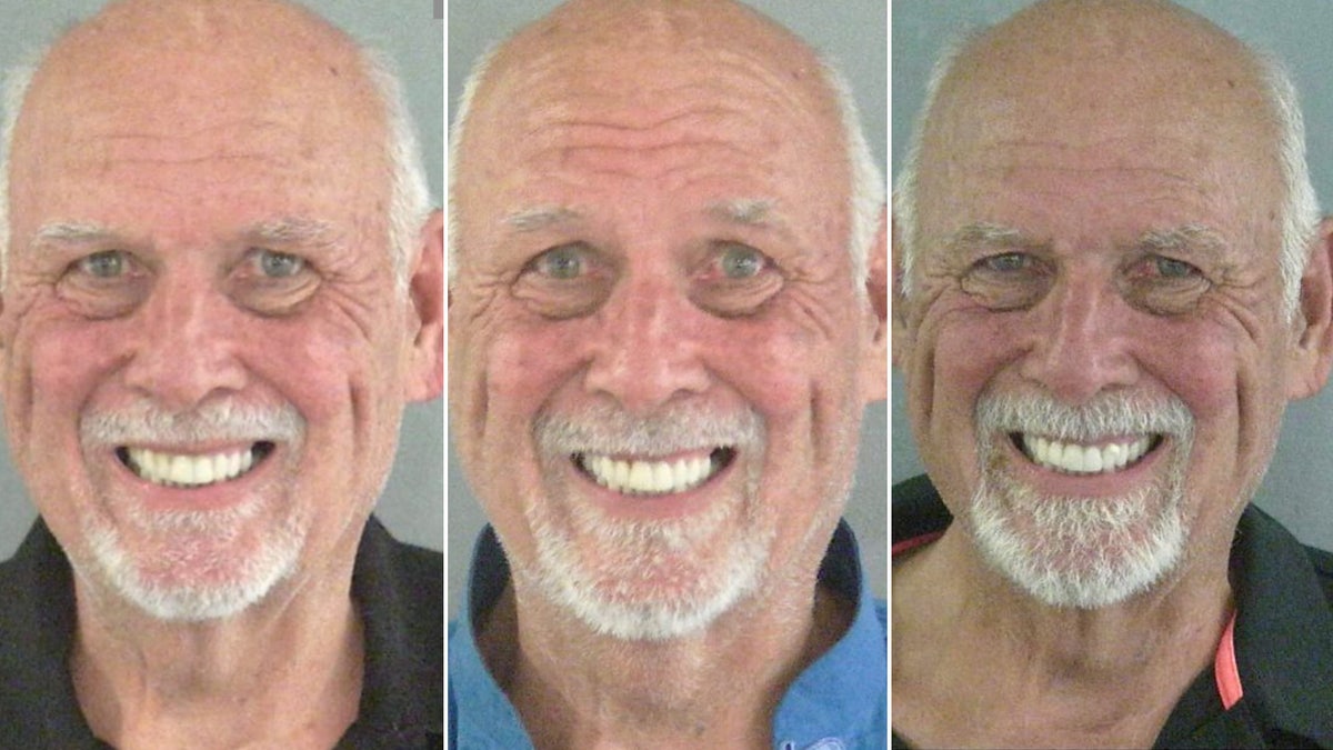 Florida man smiles in three booking photos.