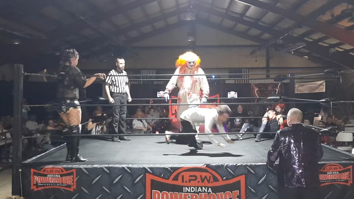 Indian wrestler Kreepy the Clown in the ring.