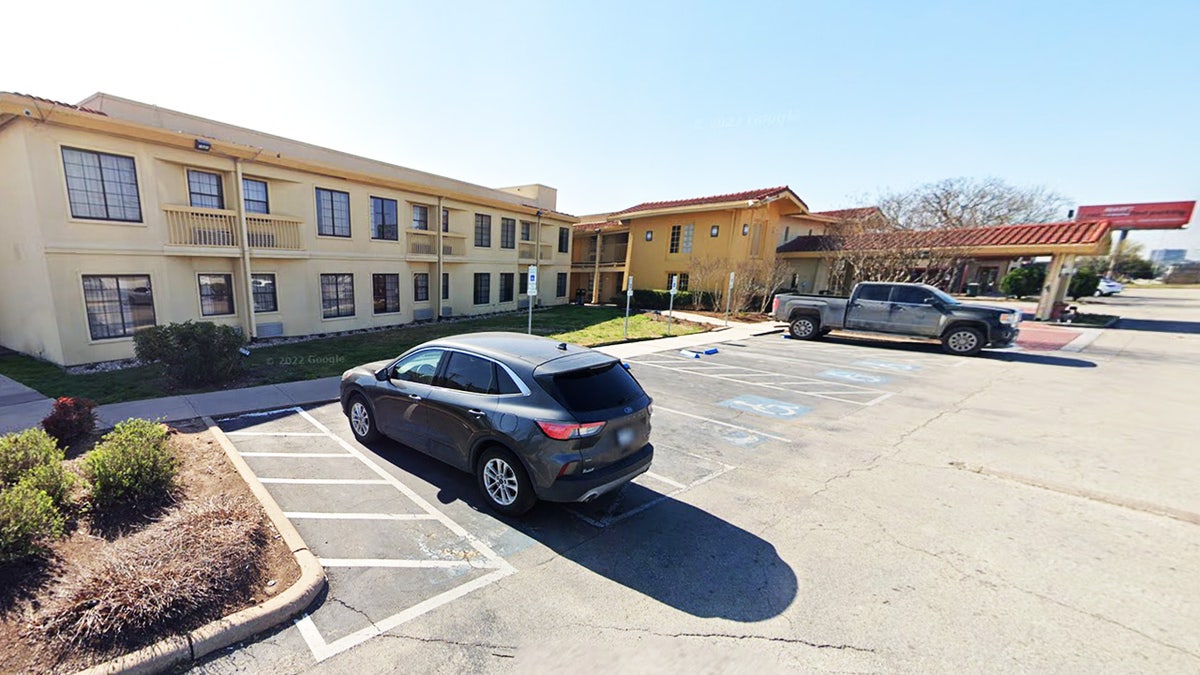 The parking lot of La Quinta Inn.