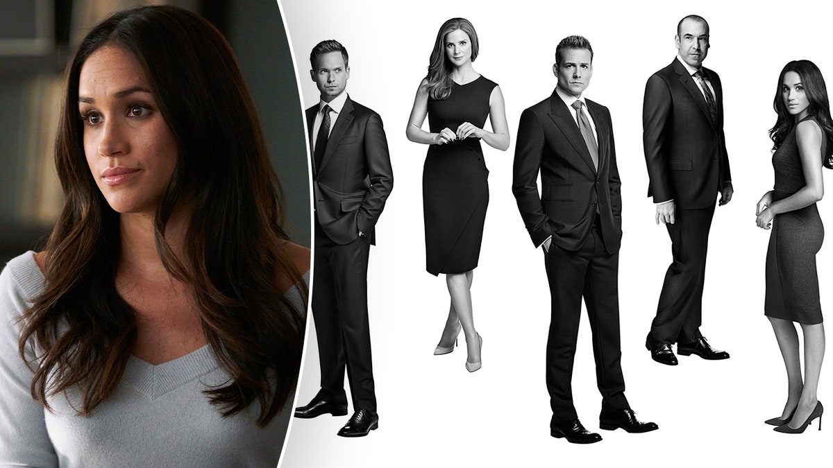 Meghan Markle inset with cast photo from "Suits"