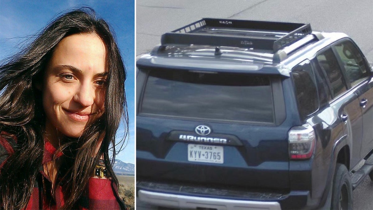 Woman next to photo of Toyota 4Runner