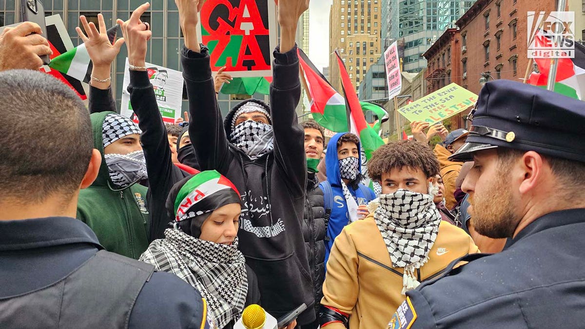 Demonstrators attend an