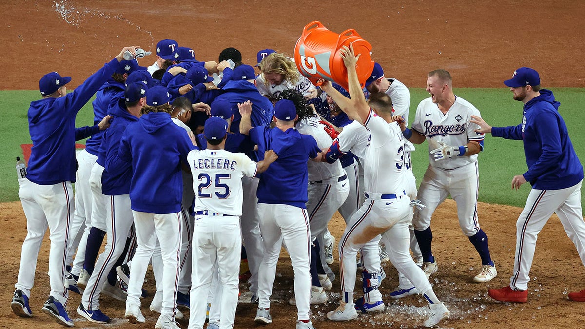 Texas Rangers players celebrate