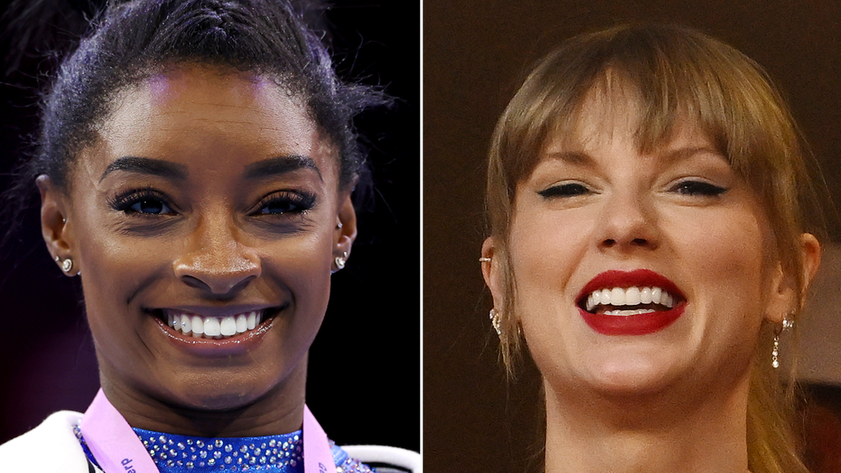 Simone Biles and Taylor Swift side by side